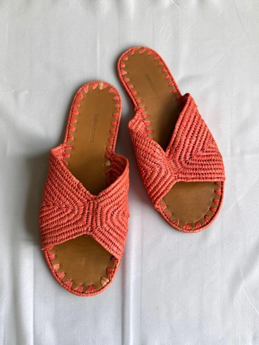 CARRIE FORBES Orange Coral Woven Sandals Size 37 / US 7